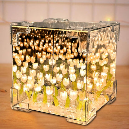 Tulips in Crystal Box – LED Night Light for Bedroom, Unique Flower Table Lamp