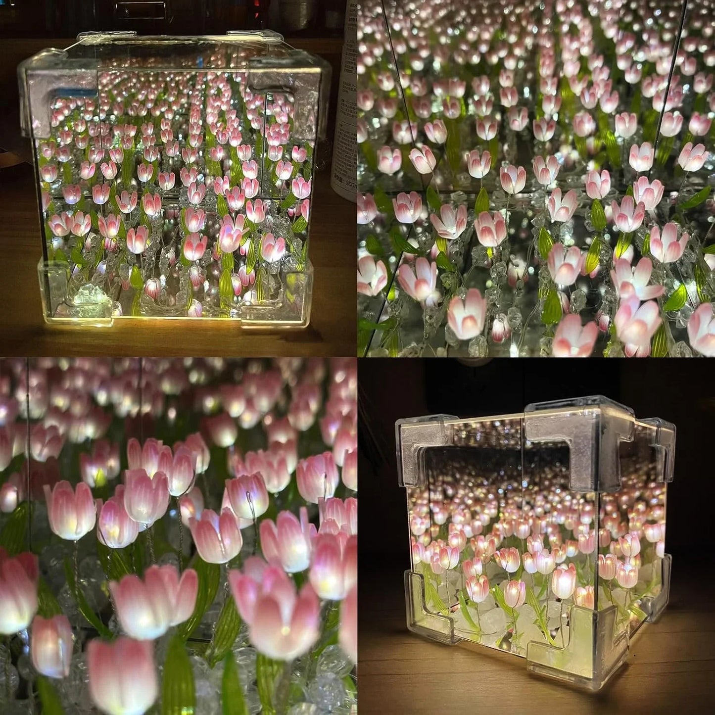 Tulips in Crystal Box – LED Night Light for Bedroom, Unique Flower Table Lamp